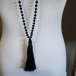 ZACASHA Black Beaded Tassel Necklace Long Fashion Jewelry